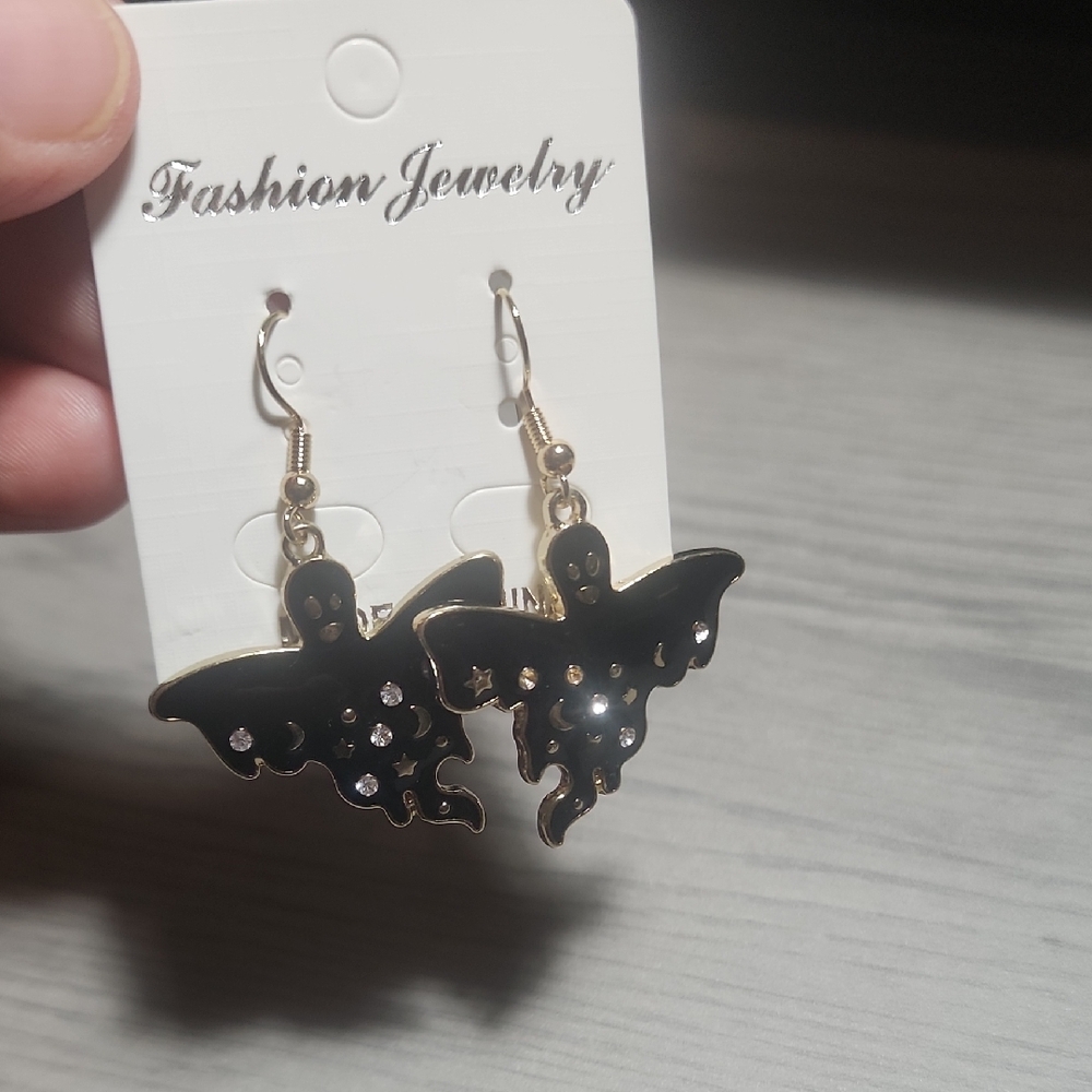Fashion Jewelry Black and Gold Ghost Earrings